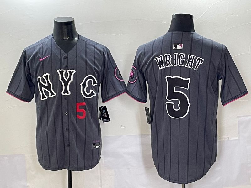 Men 2025 New York Mets 5 Wright Grey Game Nike MLB Jersey style 03